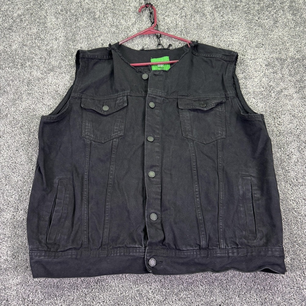 Dip Vest Mens XL Black Denim Biker Cutoff Sleeveless Button Workwear Streetwear